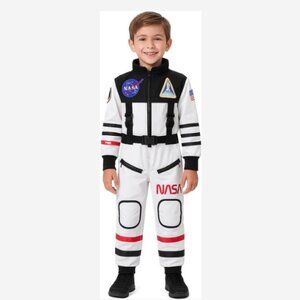 Astronaut Costume Kids 8-12 Lg. White Realistic Patches Halloween Dress Up Space